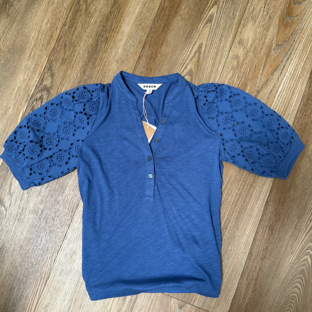 Blue Eyelet Sleeve Top